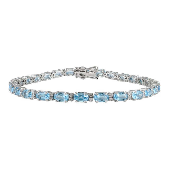 Blue Topaz & Diamond Tennis Bracelet For Sale