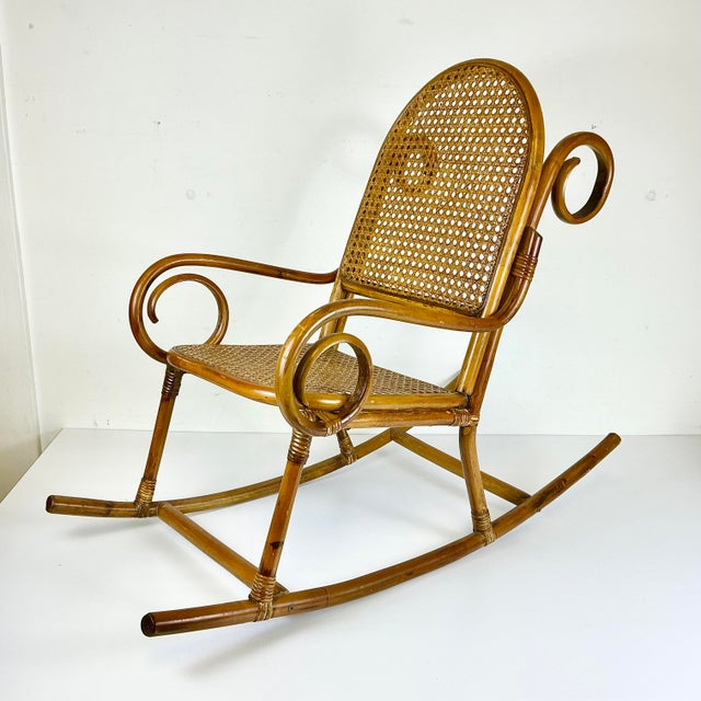 Early 20th C French Boho Chic Coastal Child-Size Bentwood & Cane Rocking Chair, After Thonet For Sale - Image 10 of 15