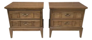 Pair Dxie Furniture Italian Tuscan Style Stained Walnut & Cane Bedside Commodes