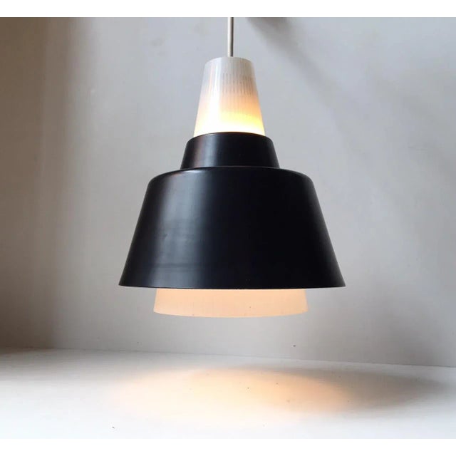 1950s Mid-Century Italian Pinstriped Glass Pendant Light, 1950s For Sale - Image 5 of 10