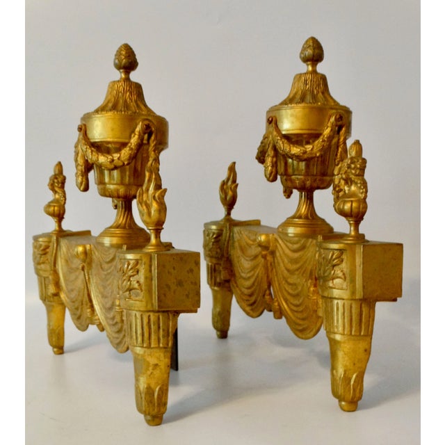 Mid 19th Century Antique French Gilt Bronze Andirons, a Pair For Sale - Image 5 of 13