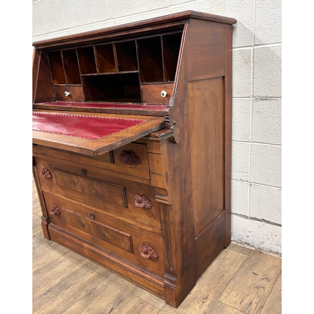 Brown Antique Victorian Eastlake Secretary Desk Chest of Drawers For Sale - Image 8 of 17