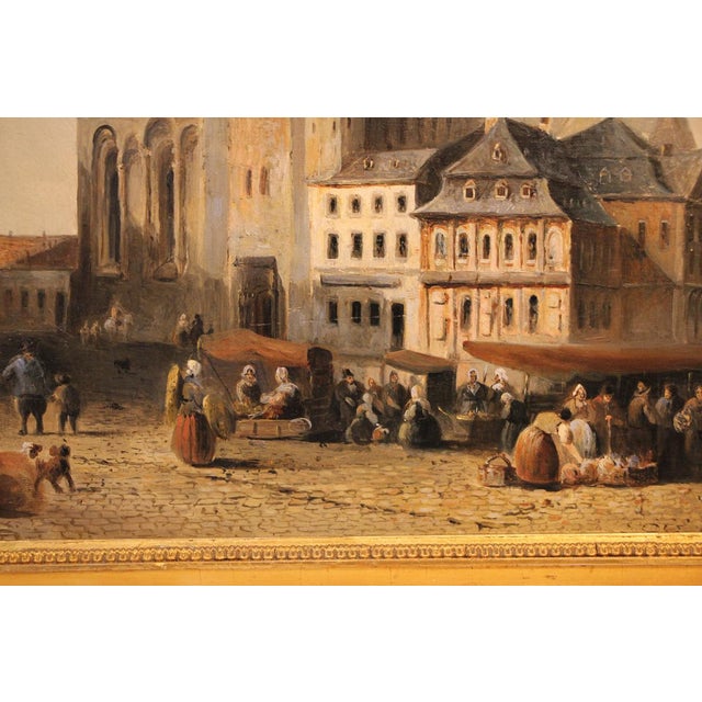 Market Scene with Mainz Cathedral, 1867, Oil on Wood, Framed For Sale - Image 3 of 12