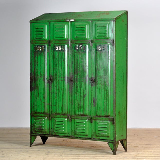Vintage Industrial Green Locker, 1950s For Sale - Image 14 of 14