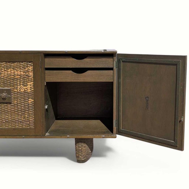 Vintage Rattan and Bamboo Door Sideboard Cabinet, Mid-Century For Sale - Image 4 of 18