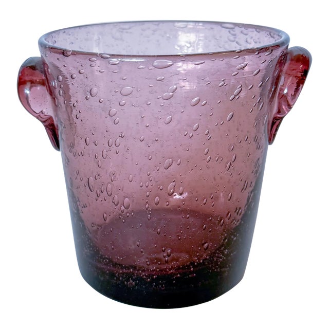 Vintage La Verrerie De Biot French Amethyst Bubbled Blown Glass Ice Bucket, 1980s For Sale