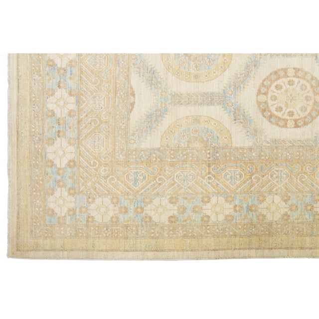 Beige Modern Khotan Beige Wool Rug With Allover Geometric Design For Sale - Image 8 of 10