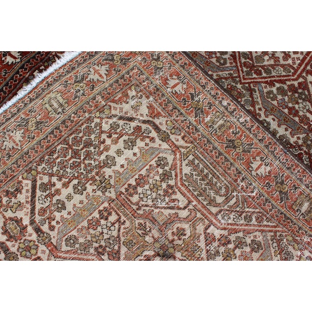 Antique Persian Joshegan Rug in Ivory Background With Red, Green and Blue 3′7″ × 5′2″ For Sale - Image 9 of 10