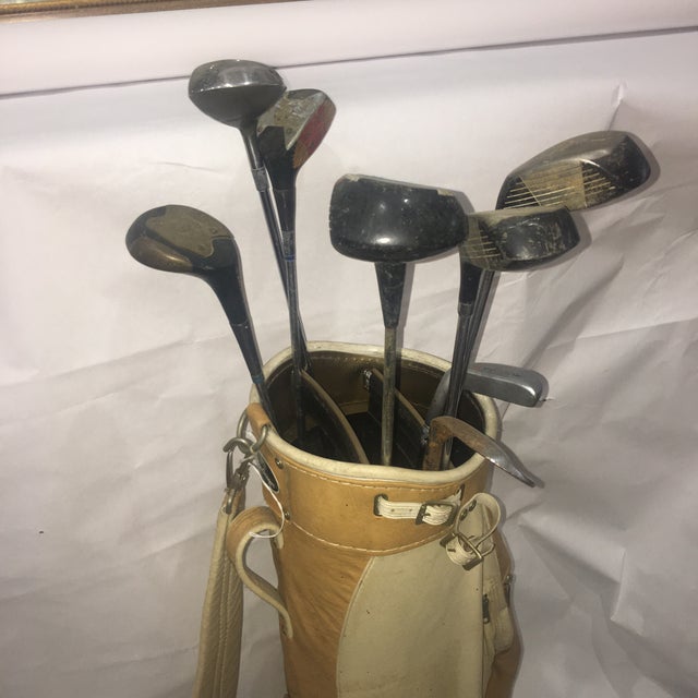 Vintage Leather & Vinyl MacGregor Golf Bag & Clubs Set of 9 Chairish