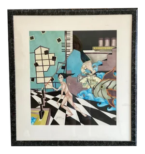 1987 Surrealist Watercolor Painting Signed Scheurer