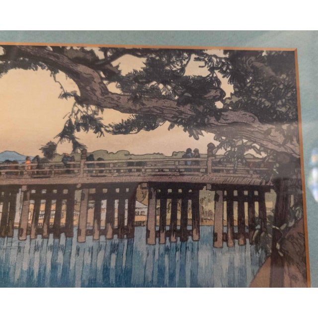 1930's Japanese Ukiyo-E Woodblock Print of Seta Bridge by Hiroshi Yoshida For Sale - Image 15 of 16