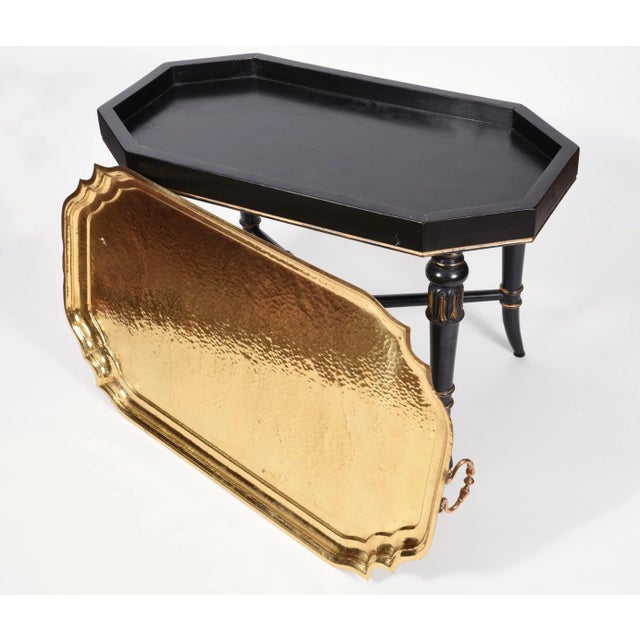 Mid 20th Century Early 20th Century Wood Frame Brass Tray Table For Sale - Image 5 of 11