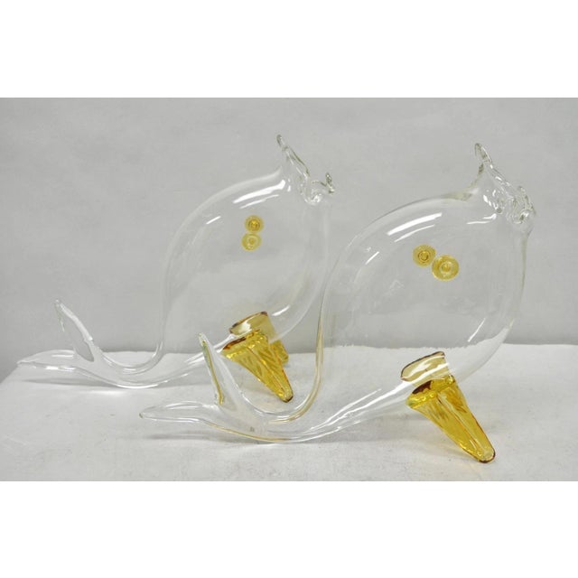 Vintage Mid Century Modern Blenko Style Amber Fin Blown Glass Fish Vase Bowl For Sale - Image 14 of 15