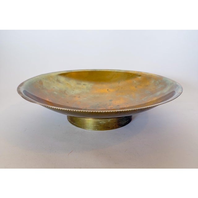 1930s 1930s Large Brass Pedestal Bowl Micro Scallop Edge for Chase Brass and Copper Company, 12" For Sale - Image 5 of 14