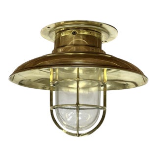 Covered Clear Globe Brass Engine Room Ceiling Light For Sale