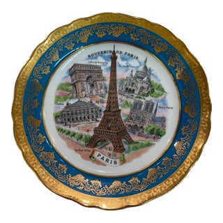 Vintage Limoges Cobalt Blue Paris Souvenir Cabinet Plate 7.5-inch - Gold Backstamp For Sale