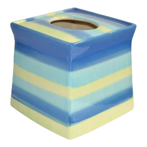 1980s Vintage Hand Painted Ceramic Horizons Blue Tissue Box Cover Mid-Century Modern