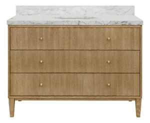 Matthew Izzo Home Odin 48" Three Drawer Fluted Cerused Oak Bath Vanity With Polished Brass Knobs