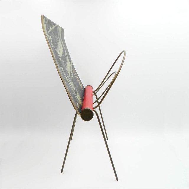 Brass Magazine Rack with Red Leather For Sale - Image 6 of 10