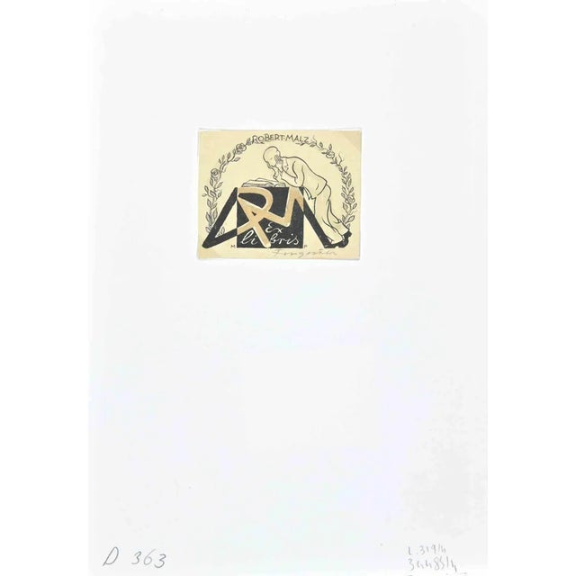 Michel Fingesten, Ex Libris Robert Malz, Woodcut, 1930s For Sale