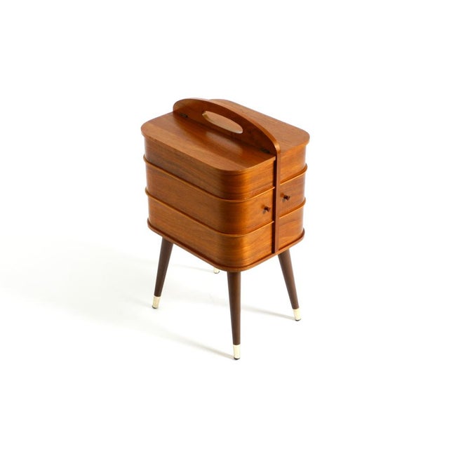 Mid-Century Modern Mid-Century Modern Sewing Box with Teak Veneer and Many Compartments, 1950s For Sale - Image 3 of 18