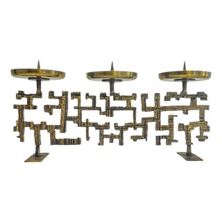 Brutalist Geometrically Sculptural Bronze Candleholder, 1970s For Sale