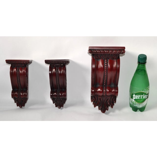Burgundy Set of 3 Raymond Enkelboll Style Hand-Carved Walnut Acanthus Scroll Corbel Wall Brackets, 1990s For Sale - Image 8 of 12