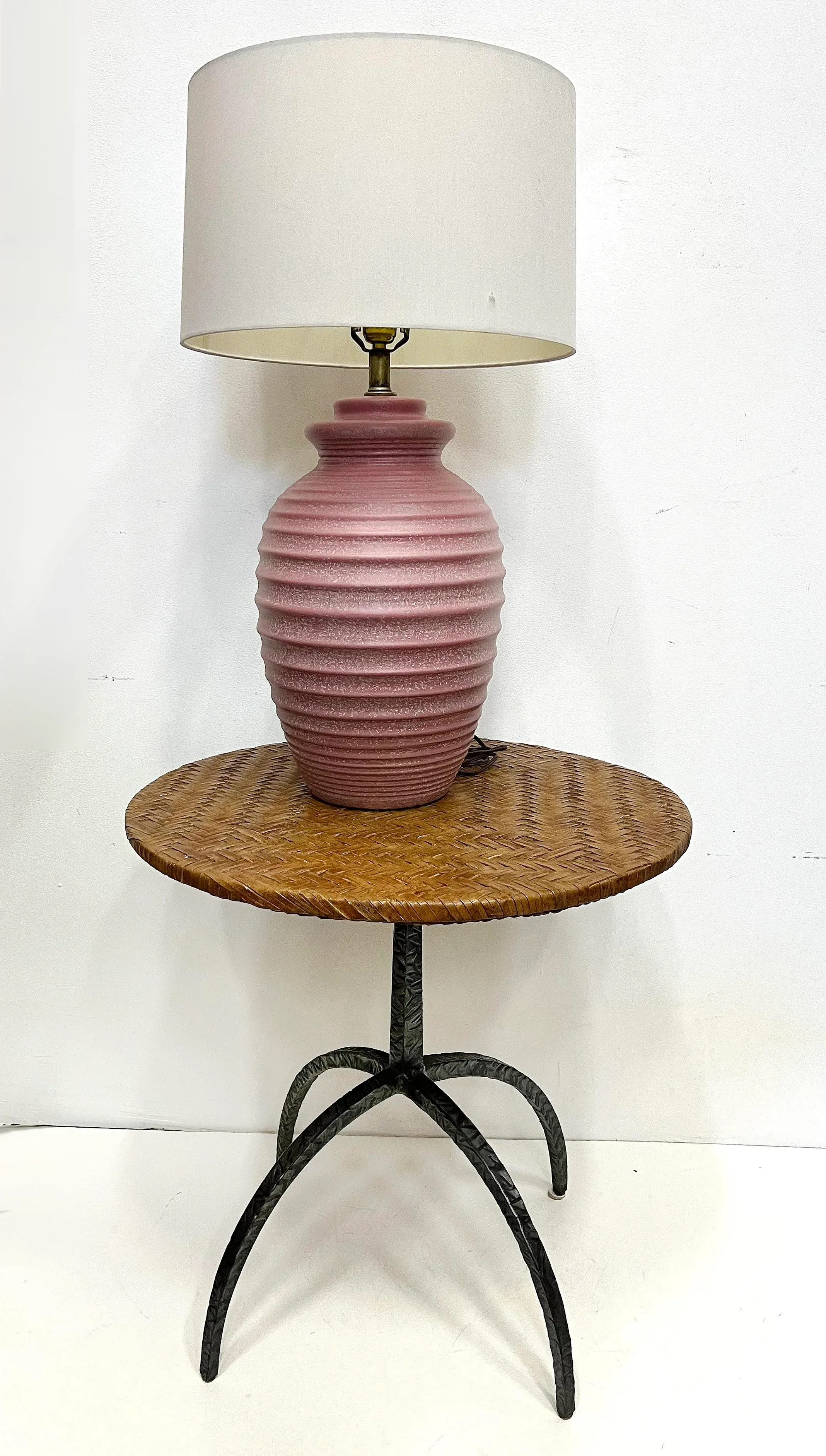 Leather Iron Table レザー テーブル 1980s Sculptural Industrial Iron Woven Leather Top Side Table
