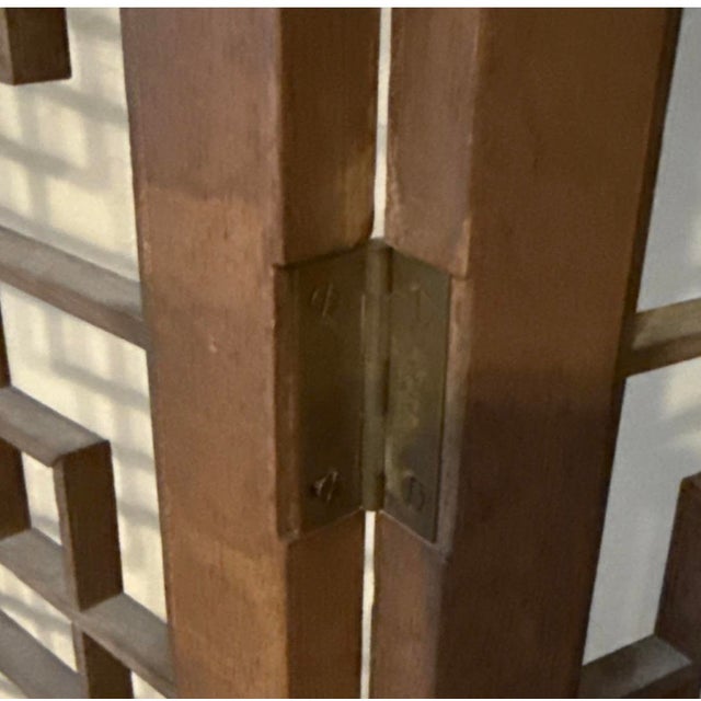 Mid-Century Modern MCM 4 Panel Teak Geometric Fretwork Room Divider For Sale - Image 3 of 6