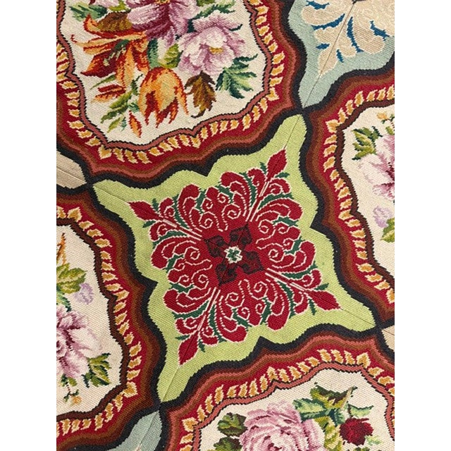 1880s Multicolor Floral Classical Antique European Needelpoint Wool Square Rug For Sale - Image 4 of 5