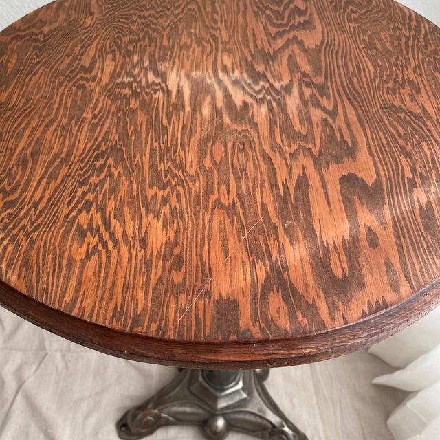 Vintage Silver Finish Cast Iron Garden Bistro Table With Marble Top For Sale - Image 10 of 12