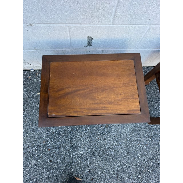 Wood Pair of Vintage Asian-Style Wooden Stools / End Tables With Reversible Cushioned Tops, Circa 1970s–1980s For Sale - Image 7 of 12
