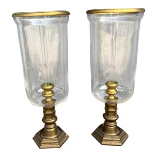 2000s Ralph Lauren Classic Crystal and Brass Hurricanes- a Pair For Sale