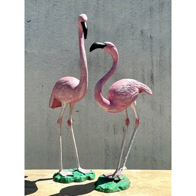 Pink Vintage Coastal Cast Iron Flamingos - A Pair For Sale - Image 8 of 8