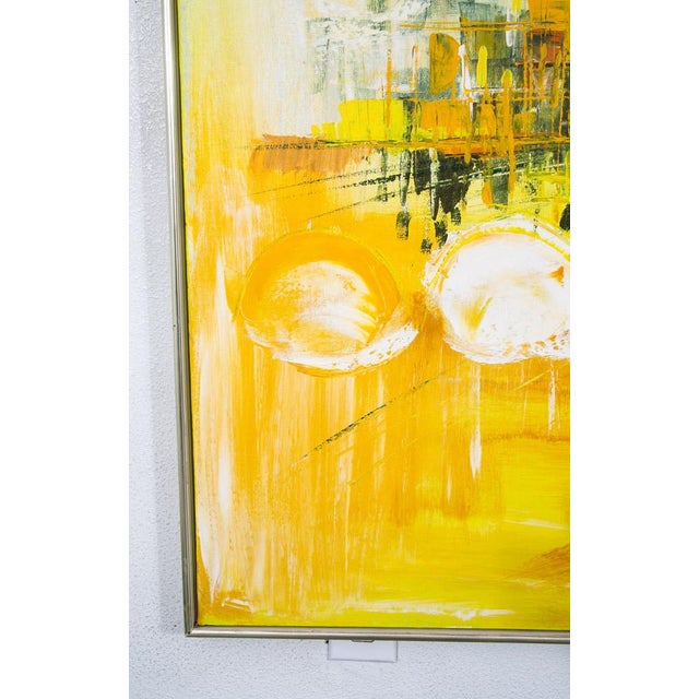 Mid Century Modern Painting Art Abstract Expressionist Lee Reynolds Yellow White For Sale - Image 9 of 10