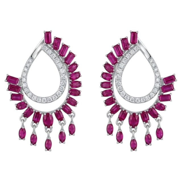 Red Natural Ruby & Diamond Earring in 14k Gold For Sale - Image 8 of 8