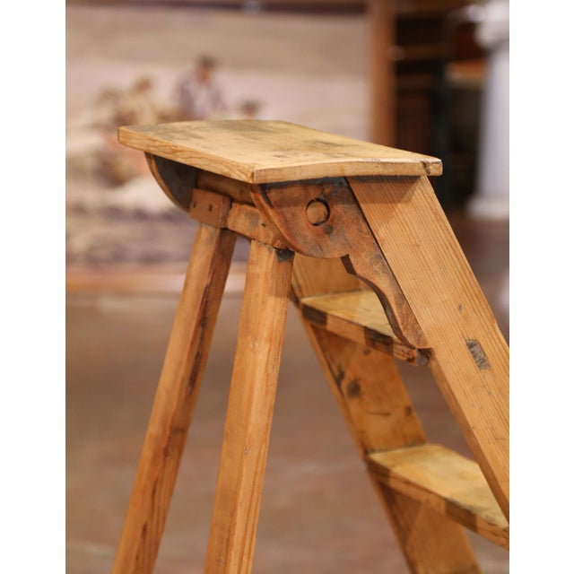 Rustic 19th Century French Rustic Pine Folding Six-Step Ladder For Sale - Image 3 of 8