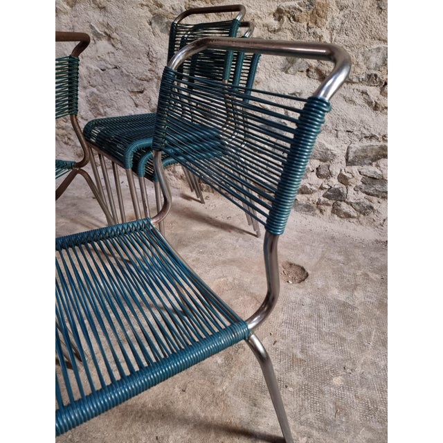 20th Century French Spaghetti Chairs and Ottoman with Chrome Frame, 1960s, Set of 7 For Sale - Image 16 of 18