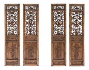 Set of 4 Vintage Chinese Eight Immortal Theme Wood Tall Panel Screen Divider