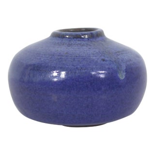 Vintage Studio Pottery Small Bud Vase Blue Signed For Sale