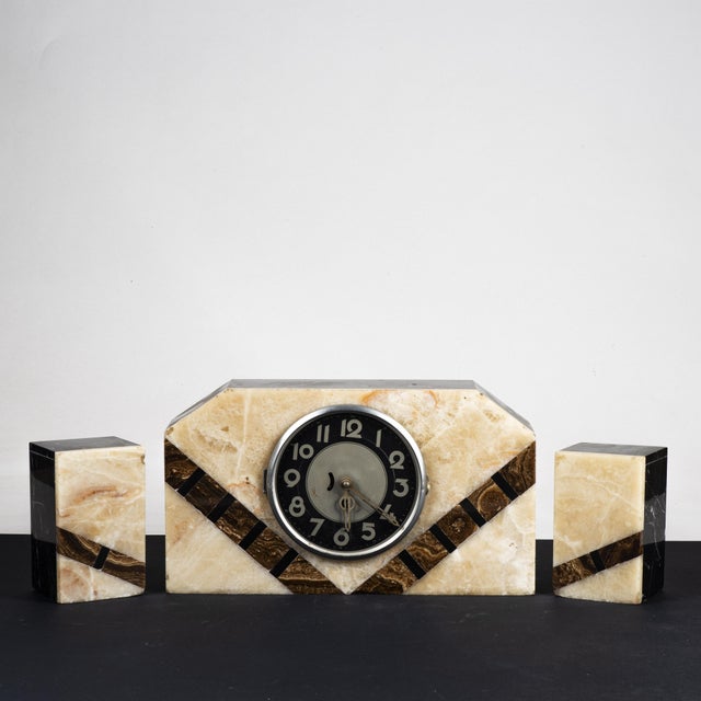 Glass Triptych Clock in Marble For Sale - Image 7 of 10