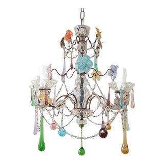 Italian Murano Multi-Color Flowers and Drops Chandelier, Circa 1930 For Sale