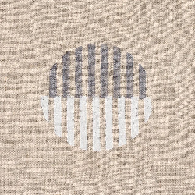 Boho Chic Sample - Schumacher Ando Hand Block Print Fabric in Ivory & Charcoal on Natural For Sale - Image 3 of 4