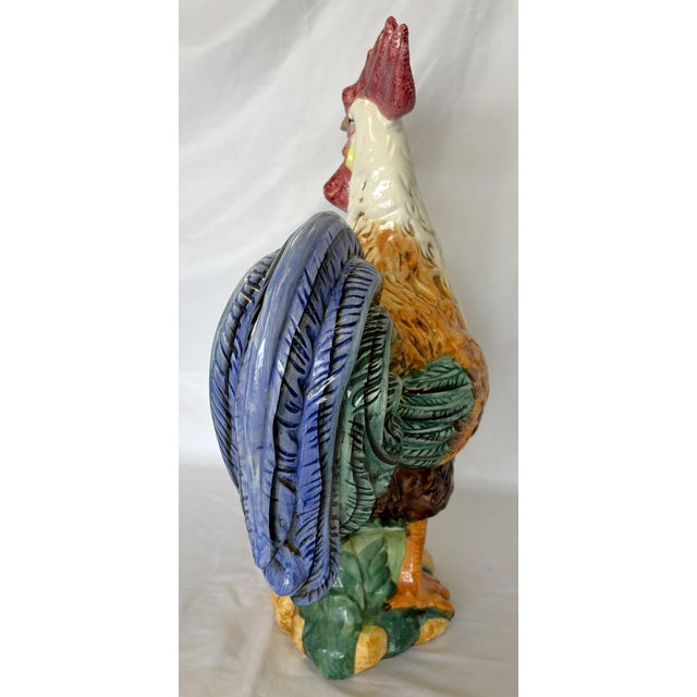 French Country Vintage Ceramic Majolica Colorful Rooster Figure For Sale - Image 3 of 14
