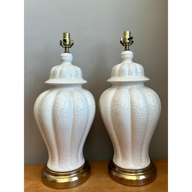 Off-white Vintage Crackle Glaze Ceramic Table Lamps - Pair For Sale - Image 8 of 12