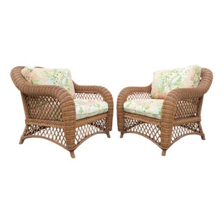 Vintage Palm Beach Style Rolled Arm Wicker Lounge Chairs – A Pair For Sale