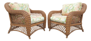 Vintage Palm Beach Style Rolled Arm Wicker Lounge Chairs – A Pair