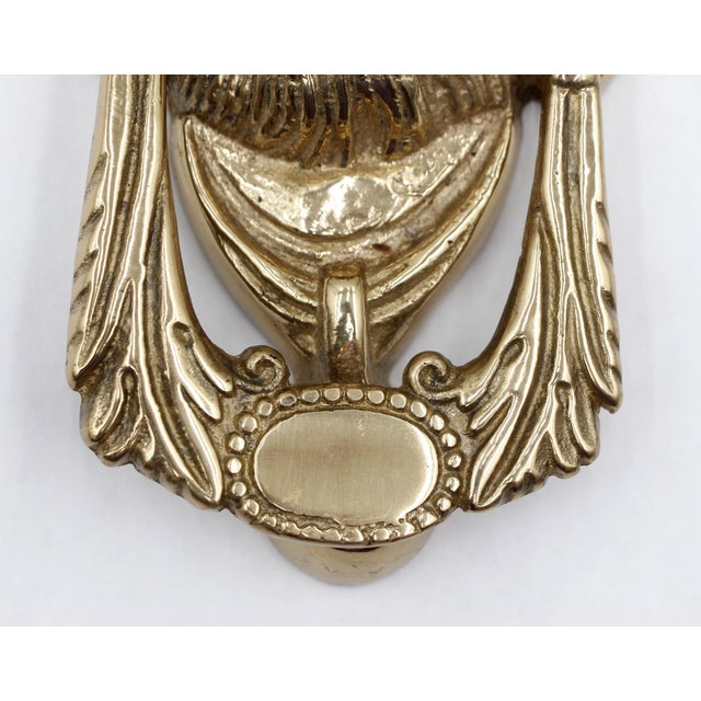 Traditional Vintage Polished Brass Lion Head Door Knocker For Sale - Image 3 of 8