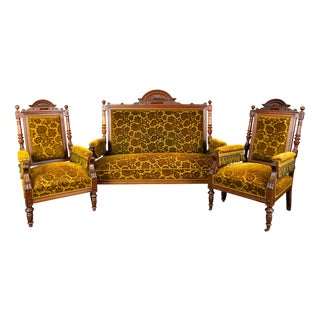 Gründerzeit Sofa and Armchairs, Late 19th Century, Set of 3 For Sale