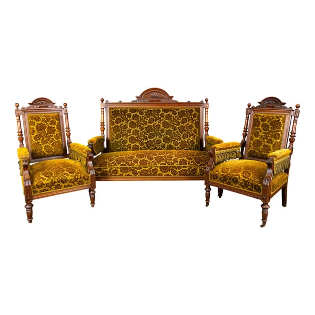 Gründerzeit Sofa and Armchairs, Late 19th Century, Set of 3 For Sale